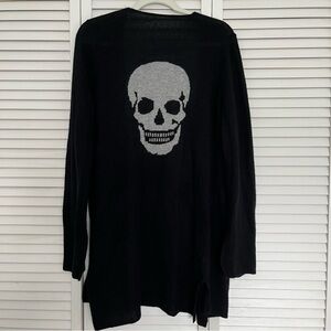 Skull Cashmere Open Front Sweater (Size M, Black)